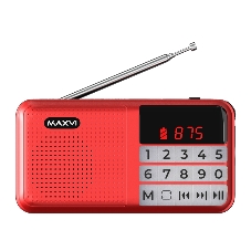 Радио FM-приемник Maxvi PR-02 red. Цифровой приемник Maxvi PR-02 предназначен для прослушивания радио и музыки. Миниатюрный Maxvi PR-02 - удобный в переноске и помещается в карман. Можно использовать карты памяти microSD и внешний USB-накопитель для воспроизведения музыки, а также аудиокниг. Благодаря функции автоматического поиска гаджет может самостоятельно находить доступные радиостанции и сохранять их в памяти