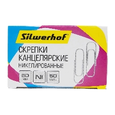 Скрепки Silwerhof никель 50мм (упаковка: 50шт) картонная коробка