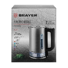 Чайник электрический BRAYER BR1060 2200 Вт, 1.7 л, стальной/черный