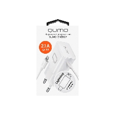 Сетевое зарядное устройство Qumo Energy (Charger 0026) 2.1A, встроенный кабель Lightning 8 Pin, белый