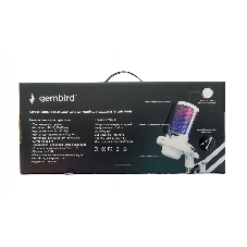 Микрофон конденсаторный Gembird M-02NW, подсветка RGB, шумоподавление, микрофонная стойка (пантограф), белый