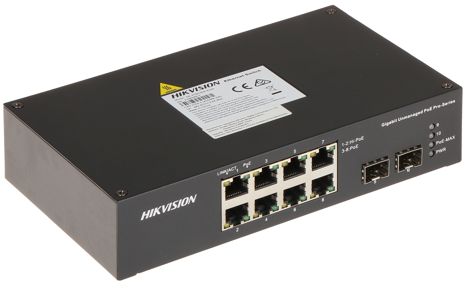 Коммутатор Hikvision DS-3T0510HP-E/HS, 8×1 Гбит/с PoE + 2×1 Гбит/с SFP, неуправляемый