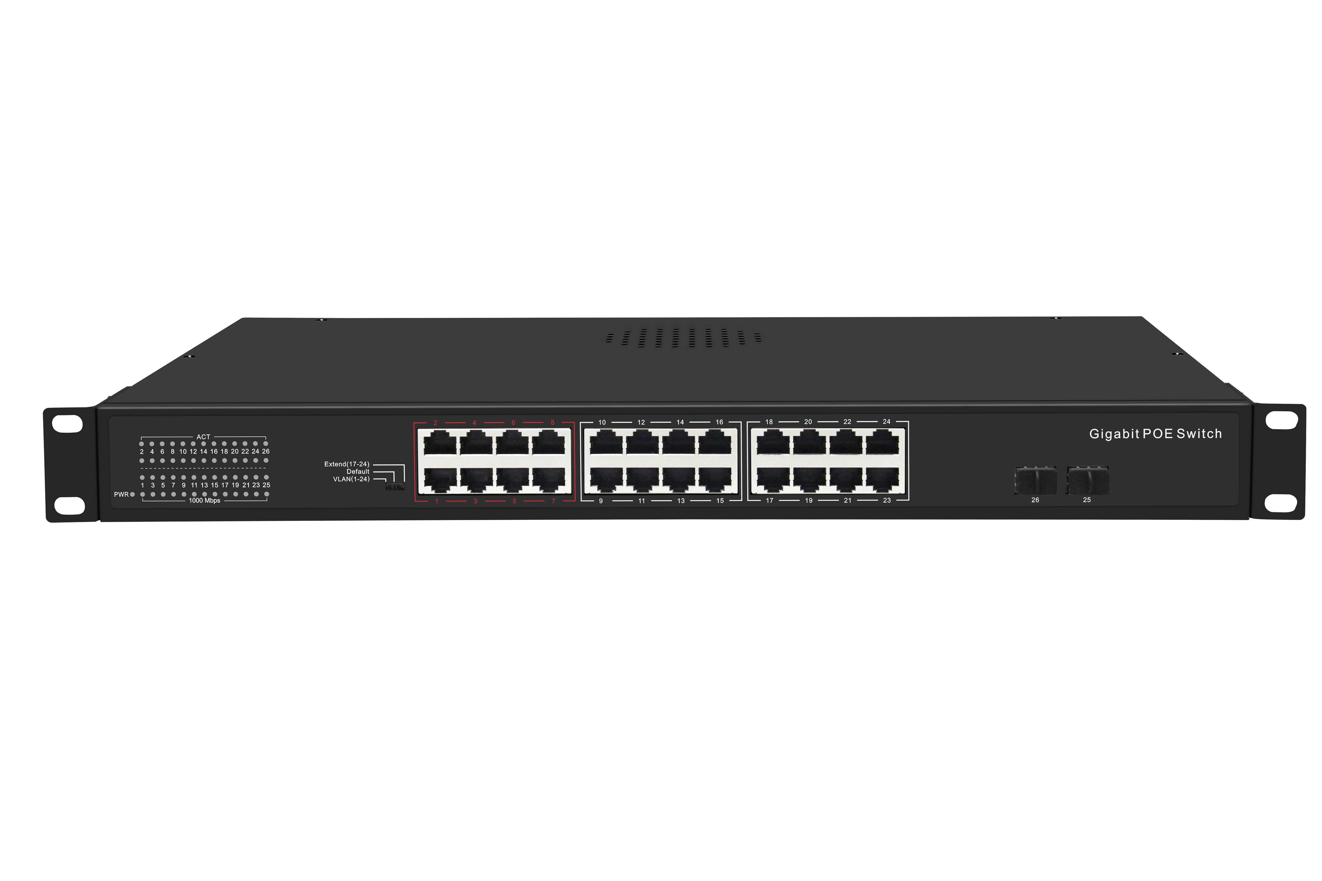 Коммутатор GIGALINK GL-SW-G005-24P, 24×1 Гбит/с PoE + 2×1 Гбит/с SFP, неуправляемый