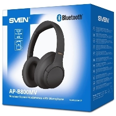 Беспроводные/проводные наушники Sven AP-B800MV черный, полноразмерные, Bluetooth + Jack 3.5 мм, складная конструкция, до 15 ч