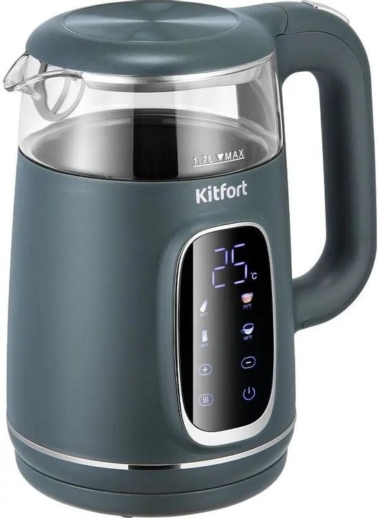 Чайник электрический Kitfort КТ-8755 1.7л. 2200Вт серый/нержавеющая сталь корпус: стекло/пластик