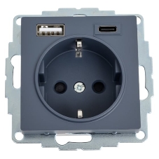 Розетка SE AtlasDesign 16А с USB A+C (5В/2,4А/3 А, 2х5В/1,5А), мех, грифель