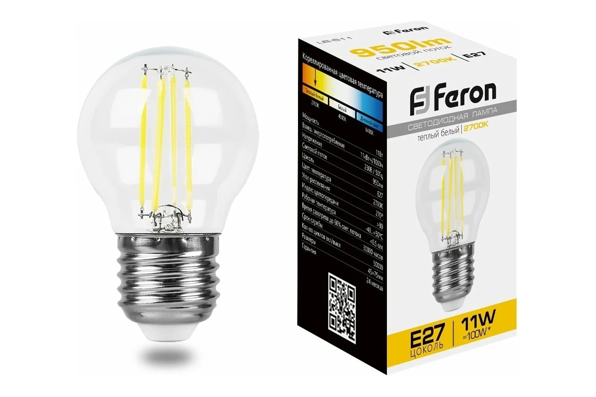 Лампа светодиодная Feron LB-511 (38015) 11W 230V E27 2700K прозрачная