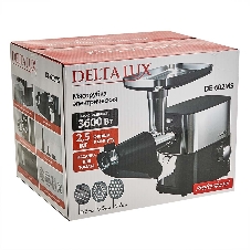 Мясорубка электрическая DELTA LUX DE-602MS черный, 3600 Вт, 2.5 кг/мин, реверс, защита от перегрузки, насадки - 6