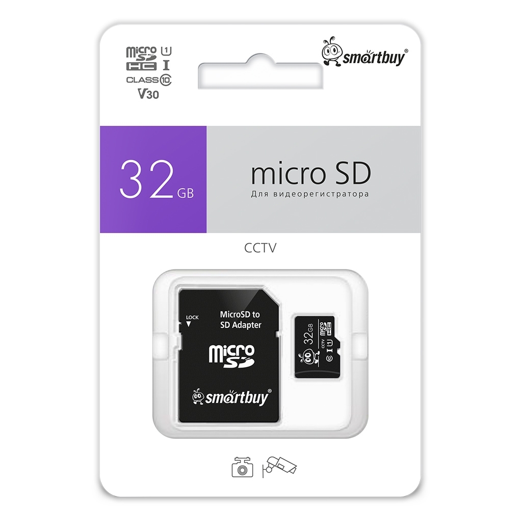 Флеш карта Smartbuy (SB32GbSDCCTV) micro SDHC 032Gb cl10 U1 V10 + адаптер