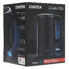 Электрочайник Centek CT-0020 черный, 1.7 л, 2200 Вт, скрытый нагревательный элемент