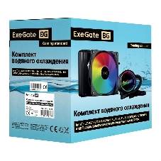 Комплект жидкостного охлаждения ExeGate BlackWater-120V3.PWM.RGb (RGb подсветка, LGA2066/2011/1366/1150/1151/1155/1156/1200/1700/1851/AM4/AM5/FM1/FM2/FM2+/AM2/AM2+/AM3/AM3+, TDP 150W, Fan 120мм 4pin PWM 600-1800RPM Hydro bearing, помпа 3pin 2700RPM, макс. шум 37db, с термопастой, на винтах, черный, Color Box)