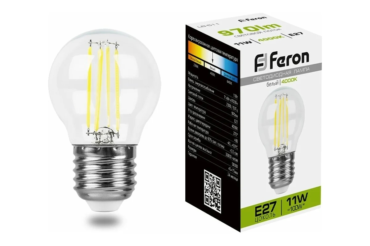 Лампа светодиодная Feron LB-511 11W 230V E27 4000K прозрачная