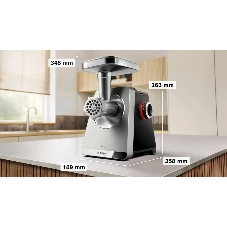 Мясорубка электрическая Bosch Series 8 MFWS835M черный, 2500 Вт, 4.5 кг/мин, реверс, защита от перегрузки, металлический лоток, насадки - 6