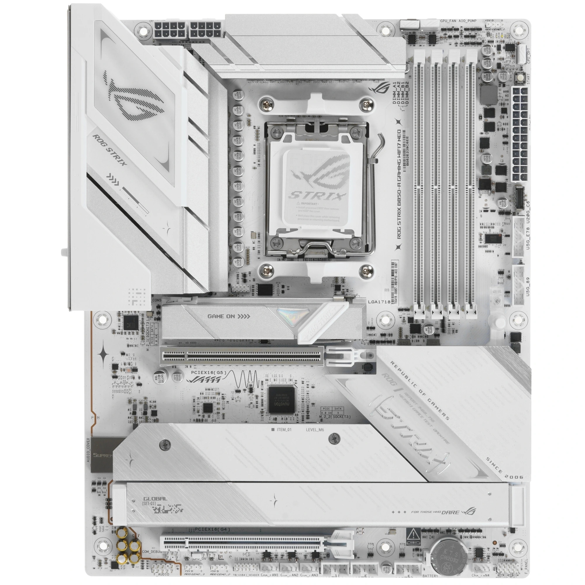 Материнская плата ASUS ROG STRIX B850-A GAMING WIFI7 NEO, AM5, AMD B850, 4xDDR5, 2xSATA 6Gb/s, 4xM.2, 1xPCIe 5.0 x16, 1xPCIe 4.0 x16, 1xHDMI, 1x5Gb LAN, 2xUSB 10Gbps Type-A, 2xUSB 10Gbps Type-C, 6xUSB 5Gbps, 2xUSB 2.0, 2x3.5 мм, 7.1, ATX