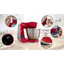 Кухонная машина Bosch MUM5X720 планетар.вращ. 1000Вт красный/серый