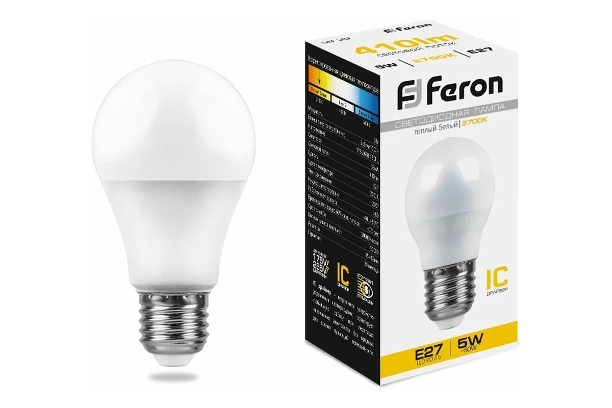 Лампа светодиодная Feron LB-38 5W 230V E27 2700K G45