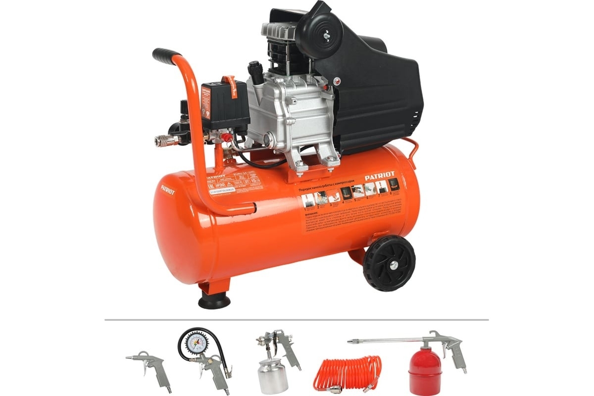 Компрессор Patriot EURO 24-240K + набор пневиоинструмента KIT 5В1.5кВт 220В 240л/мин 24л