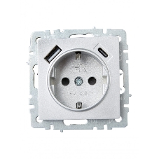 Розетка 1-местная IEK BRITE РЮш11-1-БрА (BR-R14-16-U22-018-K47) с заземлением, с защитными шторками, 16А, с USB A+C 18 Вт, алюминий