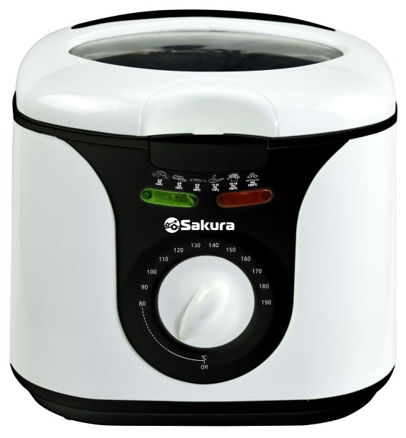 Фритюрница Sakura SA-7669BK белый/черный, 1300 Вт, 2.0 л, 1.0 кг, антипригарное покрытие, съёмная чаша