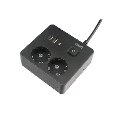 Бытовой удлинитель PowerCube, 2 р с/з вык.,3USB, 3500 Вт, 16А, 1.9 м, 3x1,0 черный квадрат PC-1B-2M