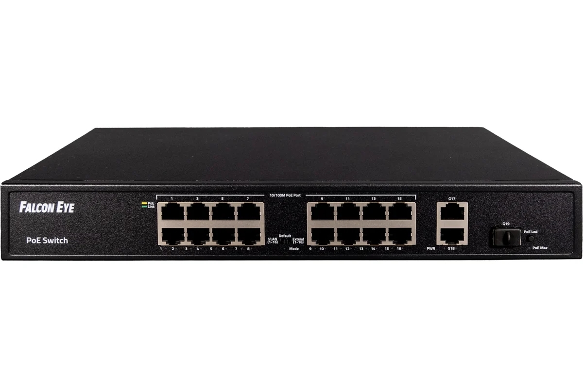 Коммутатор Falcon Eye FE-16FPG2S1, 16×100 Мбит/с PoE + 2×1 Гбит/с Uplink, неуправляемый