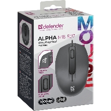 Мышь проводная Defender Alpha MB-507 черный, 1000 dpi, USB, кнопки - 3