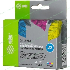 Картридж струйный Cactus CS-C9352 №22 трехцветный (11.4 мл) для HP DJ 3920/3940/D1360/D1460/D1470/D1560/D2330/D2360/D2430/D2460/F370/F375/F380/F2180/F2187/F2224/F2280/F2290/F4140/F4172/F4180/F4190