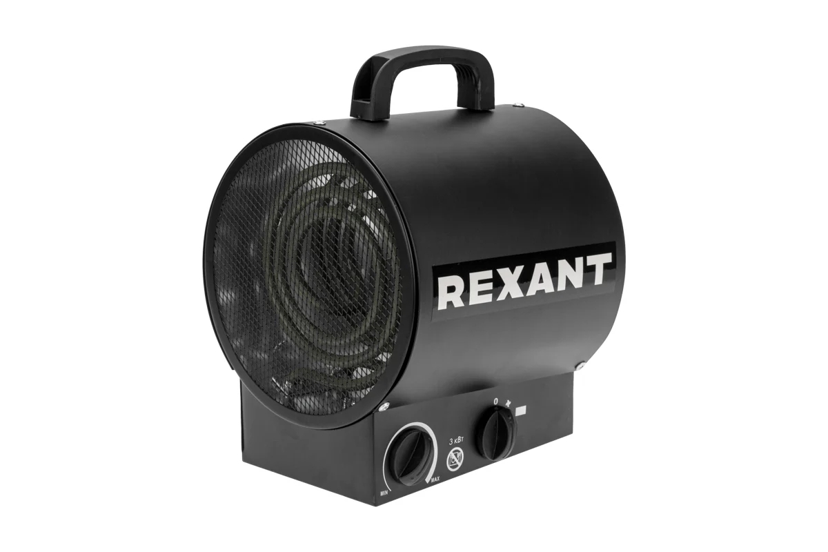 Пушка тепловая электрическая Rexant круглая, прямоугольная подставка, ТЭН, 3кВт