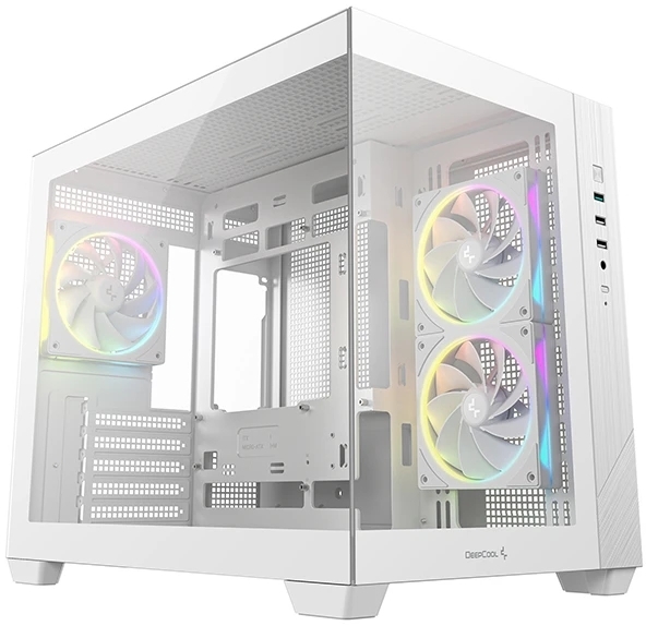 Компьютерный корпус Deepcool CG330 3F WH без БП, боковое окно (панорама), 3x120мм ARGB PWM вентилятора, белый, mATX (R-CG330-BKNGM3-G)