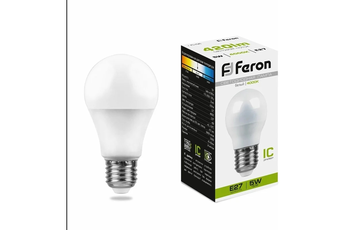 Лампа светодиодная Feron LB-38 5W 230V E27 4000K G45