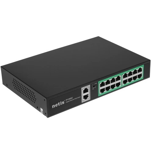 Коммутатор Netis P116GC, 16×1 Гбит/с PoE + 2×1 Гбит/с Uplink, неуправляемый