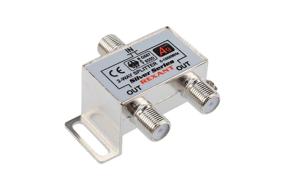 Делитель ТВ Rexant х 2 + 3 шт. F BOX 5-1000 МГц Silver