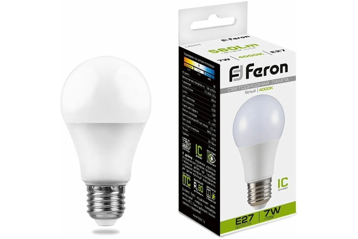 Лампа светодиодная Feron LB-91 7W 230V E27 4000K A60