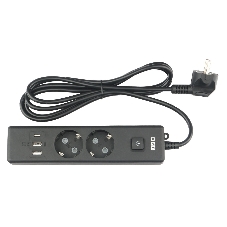 Бытовой удлинитель PowerCube, 2 р с/з вык.,3USB, 3500 Вт, 16А, 1.9 м, 3x1,0 черный PC-5B-2M
