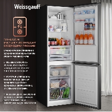 Холодильник Weissgauff WRK 2000 Total NoFrost Inverter черная нержавеющая сталь двухкамерный 240/95л морозилка снизу