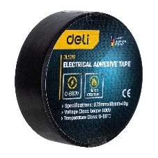 Изолента Deli DL5261 0,13 мм х 18 мм х 10 м Уровень напряжения: менее 600 В. Температурный рейтинг: 0-80. ПВХ.