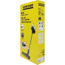 Пылесос вертикальный Karcher VC 6 Cordless ourFamily белый/черный, питание от аккумулятора, 250 Вт, уборка сухая, пылесборник 0.8 л, работа от АКБ max - 50 мин