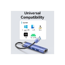 Сетевой адаптер Vention USB 3.0 M/Gigabit Ethernet RJ45+OTG хаб 3xUSB Синий - 0.15м.