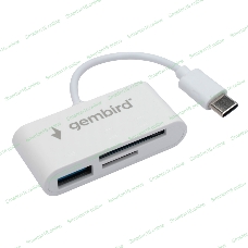Кард-ридер Gembird FD2-MSD-2/белый/SD/SDHC/SDXC/TF/MicroSD/USB 2.0/USB Type-C (2.0)/пластик