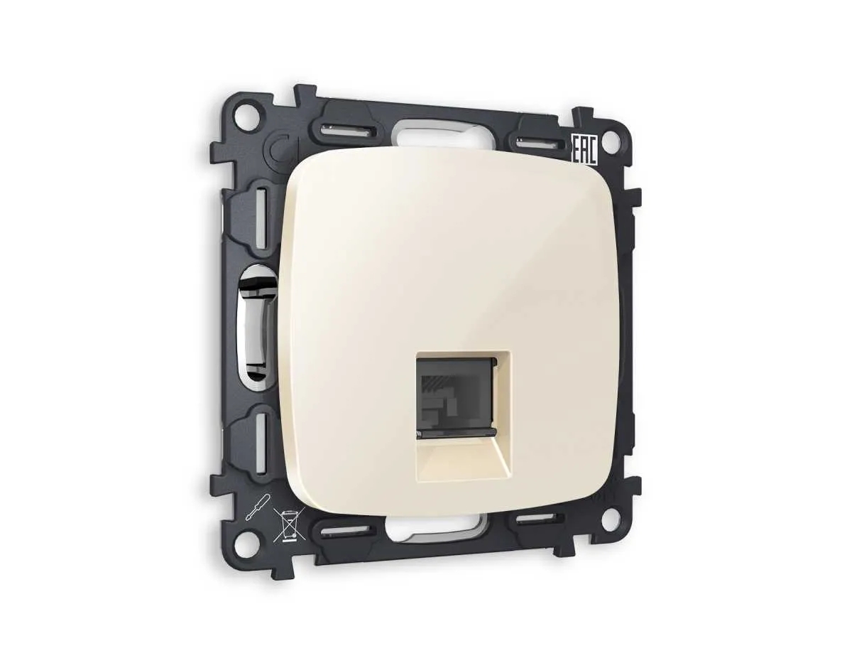 Комплект механизма телефонной розетки OMEGA Бежевый глянец RJ-11(4P4C) с шторкой QUANT (OP3120, VM190) MO312030