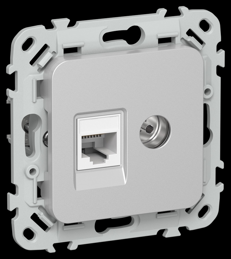 Розетка 2-местная RJ45/TV категория 5Е UTP РКТВ5е-2-0-ФлА алюминий FLITE