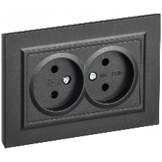 Розетка 2-местная IEK BRITE РС12-2-БрЧ (BR-R20-10-K02-F) 10А, в сборе, без заземления без защитных шторок, черный