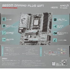 Материнская плата MSI B850M GAMING PLUS WIFI, AM5, AMD B850, 4xDDR5, 4xSATA, 2xM.2, 1xPCIe 5.0 x16, 1xPCIe 4.0 x4, 1xPCIe 3.0 x1, 1xDP, 1xHDMI, 1x5Gb LAN, Wi-Fi 7, Bluetooth 5.4, 3xUSB-C 10Gbps, 3xUSB-A 10Gbps, 3xUSB-A 5Gbps, 3x3.5 мм, 7.1, mATX