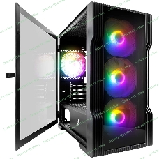 Компьютерный корпус 1STPLAYER TRILOBITE T3-G Black, mATX, TG, 4x 120мм LED fans inc.