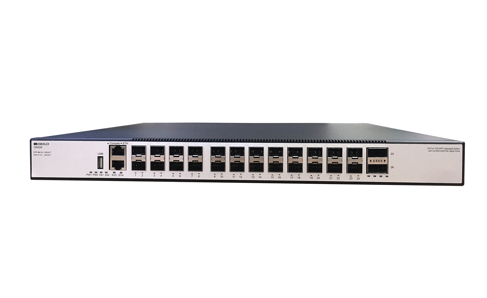 Коммутатор ORIGO OS6226/A1A, 24×10 Гбит/с SFP+ + 2×100 Гбит/с QSFP28, управляемый