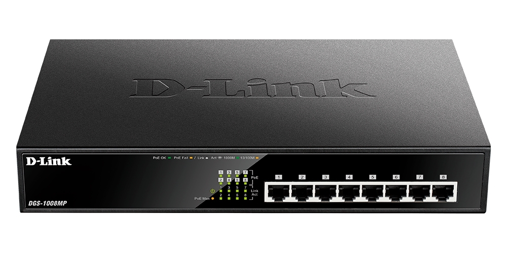Коммутатор D-Link DL-DGS-1008MP/B1A, 8×1 Гбит/с, неуправляемый