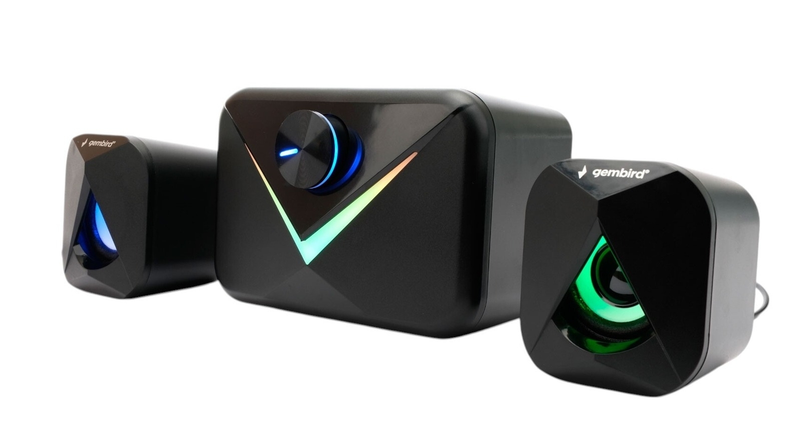 Акустическая система 2.1 Gembird, 11Вт, пластик, рег.громкости, RGB подсветка, черный