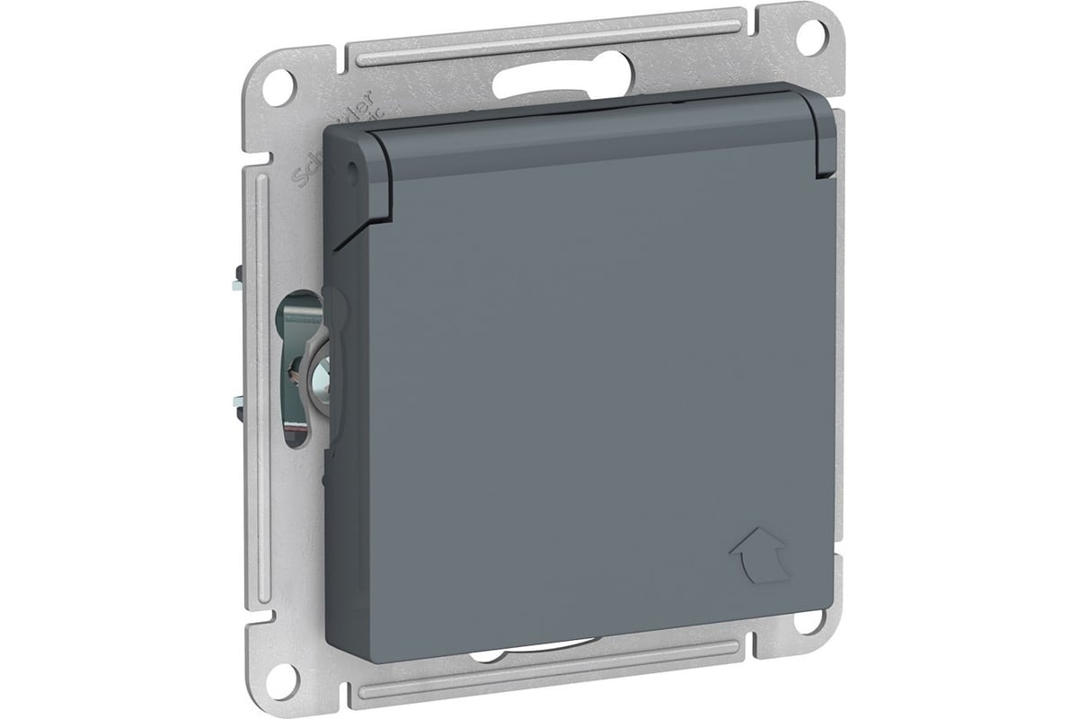 Механизм розетки 1-м СП AtlasDesign 16А IP20 с заземл. защ. шторки с крышкой грифель