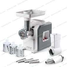 Мясорубка электрическая Аксион М43.02  белый / серый, 1900 Вт, 2.0 кг/мин, реверс, защита от перегрузки, насадки - 8