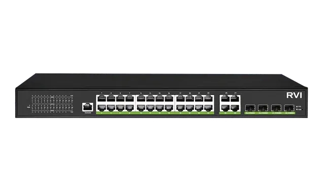Коммутатор RVi RVi-1NSM24G-4C, 24×1 Гбит/с PoE + 4×1 Гбит/с SFP (Combo), управляемый